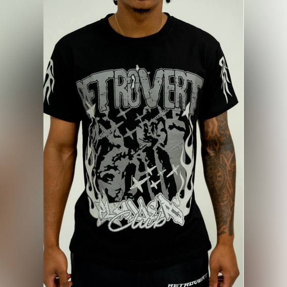 Retrovert Players Club Grey Black T-SHIRT - Picture 3 of 4